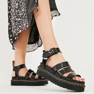 New! Dr. Martens Blaire Black Patent Leather Strap Sandals EU 38